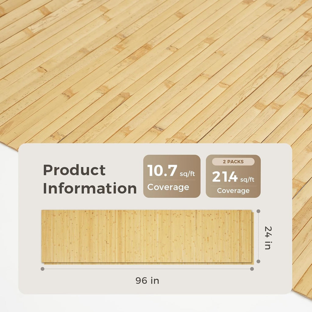 OUZUGIE 2 Pack 96x24 Inch Natural Bamboo Wall Panel – Natural Pole Wrap Paneling for Walls, Ceilings, Cabinets, Furniture – Ideal for Bedroom, Living Room & Office DIY Decor