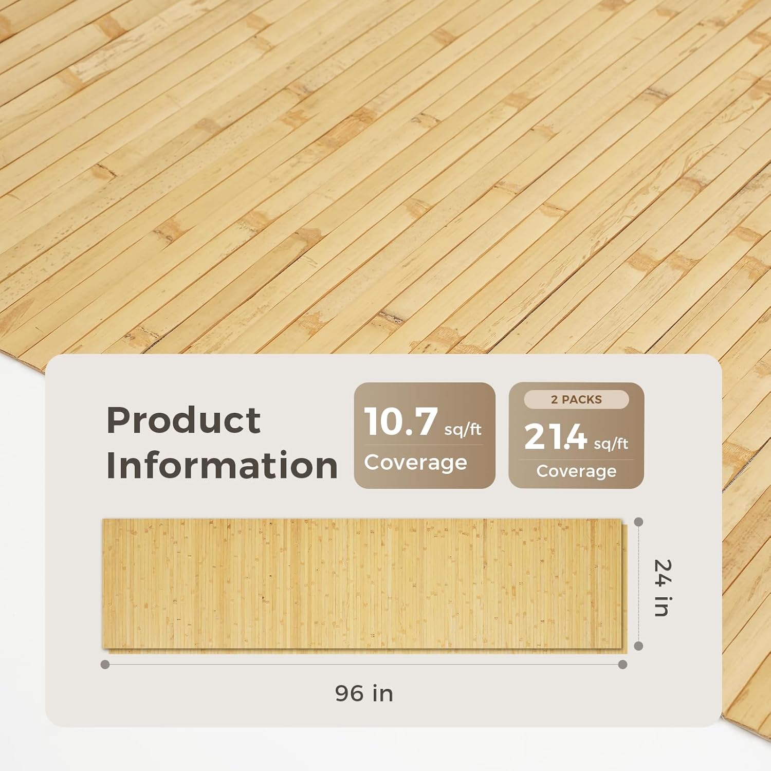 OUZUGIE 2 Pack 96x24 Inch Natural Bamboo Wall Panel – Natural Pole Wrap Paneling for Walls, Ceilings, Cabinets, Furniture – Ideal for Bedroom, Living Room & Office DIY Decor