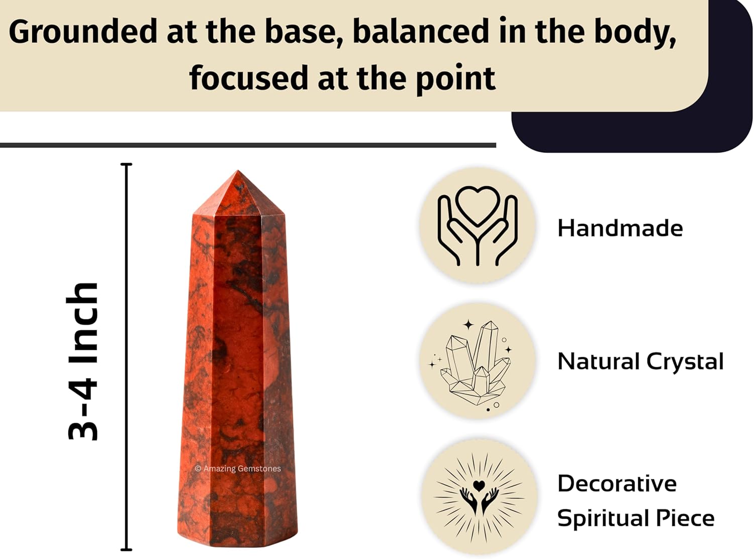Amazing Gemstone Red Jasper Hematite Crystal Towers - Natural Healing Crystal Point Obelisk for Reiki Healing and Crystal Grid (3 Inch to 4 Inch)