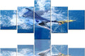 Shark Fish Wall Art for Living Room Big Game Fishing Pictures Blue Sea Paintings Multi Panel Prints on Canvas Ocean Wave Artwork Modern Home Decor Giclee Framed Stretched Ready to Hang(50''W x 24''H)