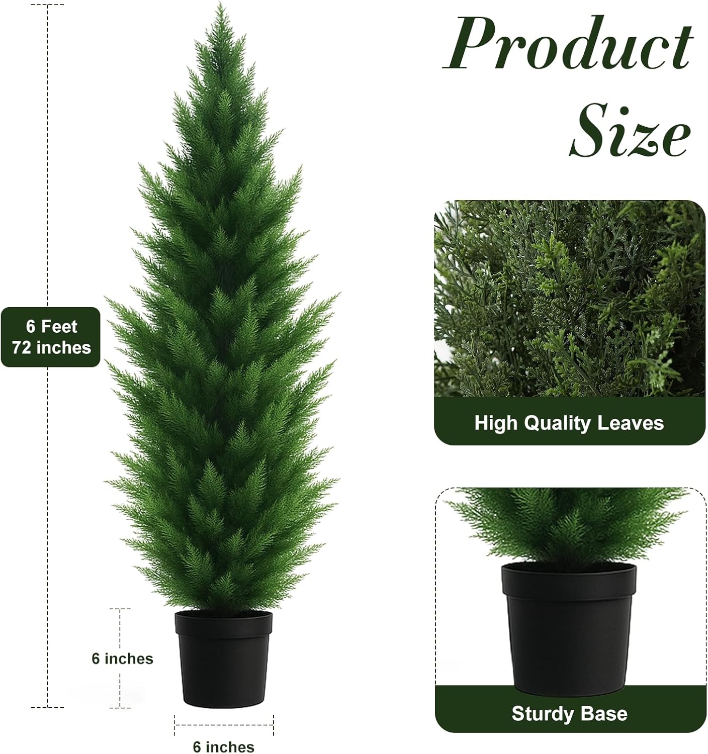 Artificial Topiary Cedar Trees 6FT Tall 2 Set, Outdoor Indoor Faux Pine Shrubs Plants, Realistic Fake Plants Arborvitae Tree Front Porch Decor, Artificial Cedar Tree for Home Front Door Offices