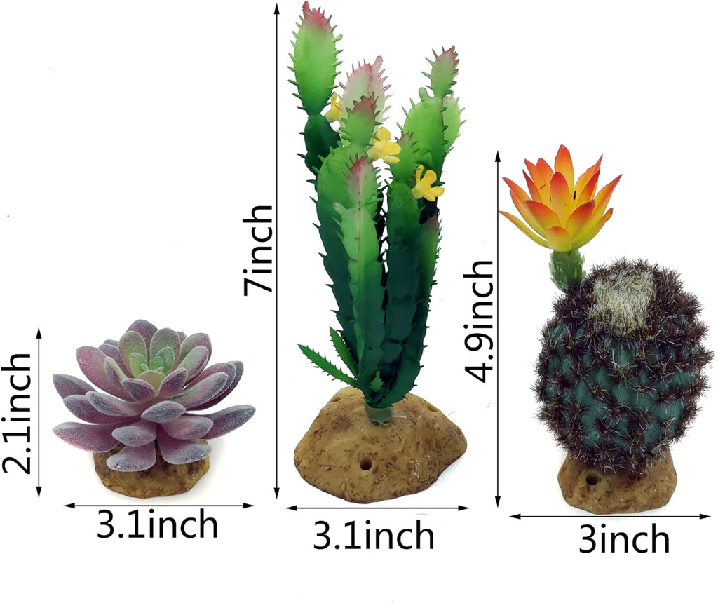 JIHAQUA Reptile Plants Succulent, Artificial Desert Rain Forests Plants for Lizard Bearded Dragon Chameleon Gecko Snake Amphibian Terrarium Decor (Set 3)