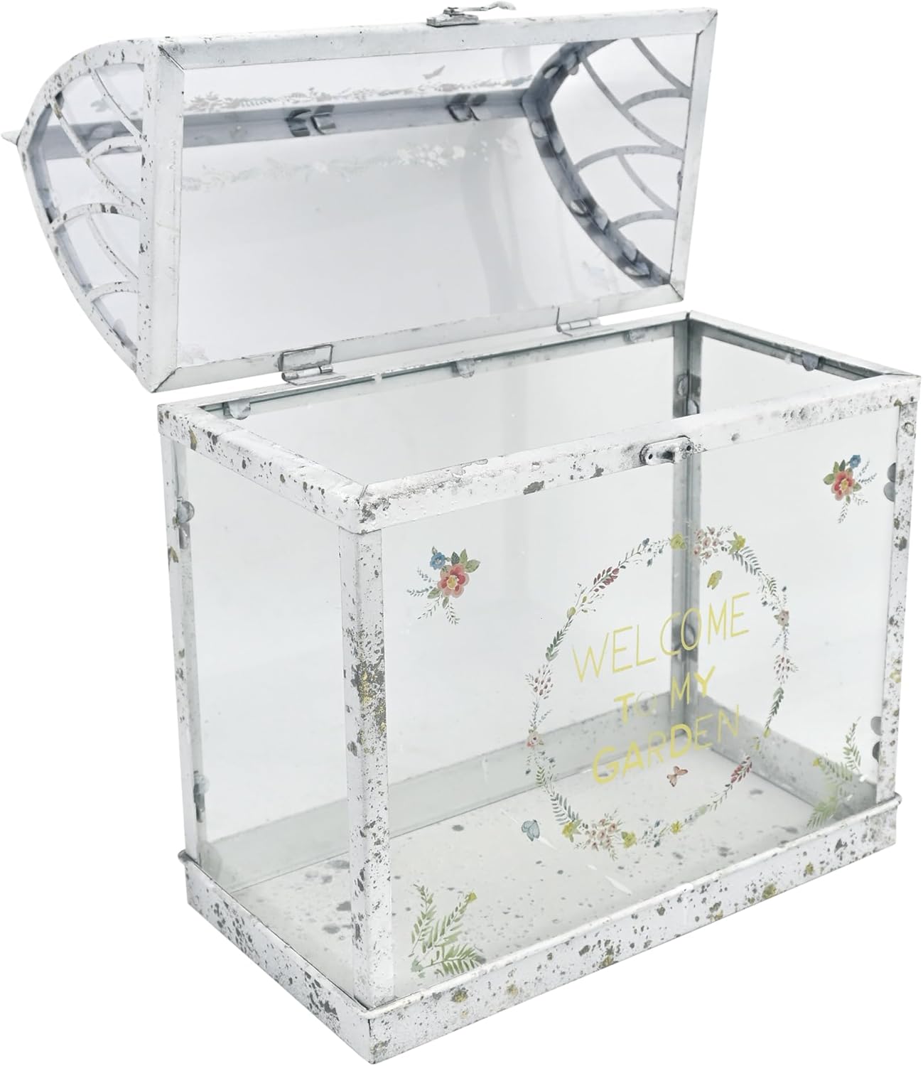 Large House Shape Glass Terrarium with Acrylic Lid, White Geometric Greenhouse - Style Planter for Ferns, Succulents, Air Plants, Handmade Indoor Tabletop Decor (Terrarium Only)