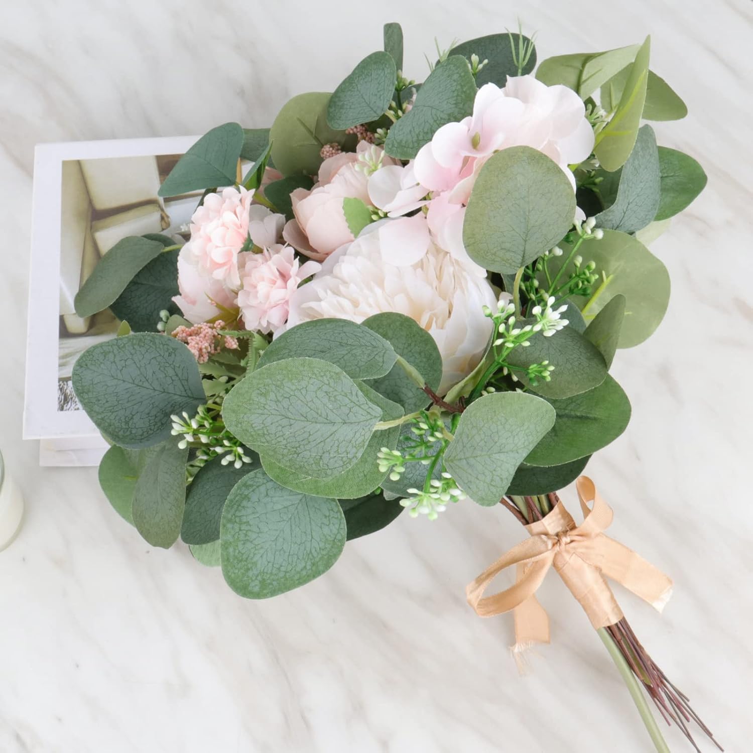 Beferr 18pcs Eucalyptus Stems Bulk Faux Silver Dollar Eucalyptus Leaves Plant Branches Artificial Greenery Stems for Flower Arrangements Home Decor Indoor