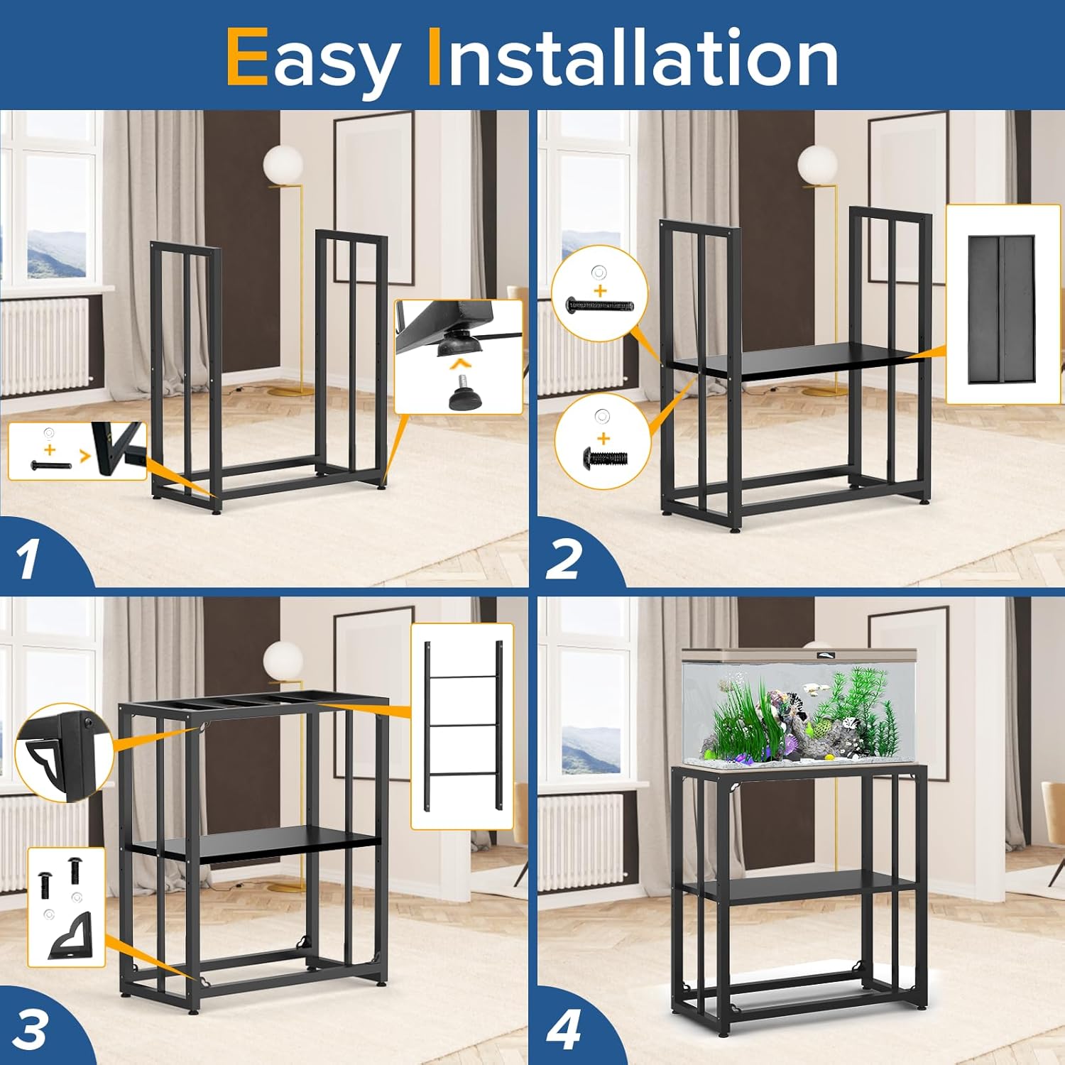 Fish Tank Stand 20-29 Gallon, Metal Aquarium Stand, 31.5" L x 16.7" W*29.1”H“ Double-Layer Storage Design, Suitable for Home and Office Use, 660LBS Capacity, Black (Tank not Included)