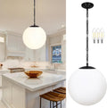 KoKo&Yukina 13.7" Black Globe Pendant Light Mid Century Pendant Light Milk Glass Pendant Lights Kitchen Island Adjustable Hanging Light Fixture for Dining Room Bedroom Kitchen Island