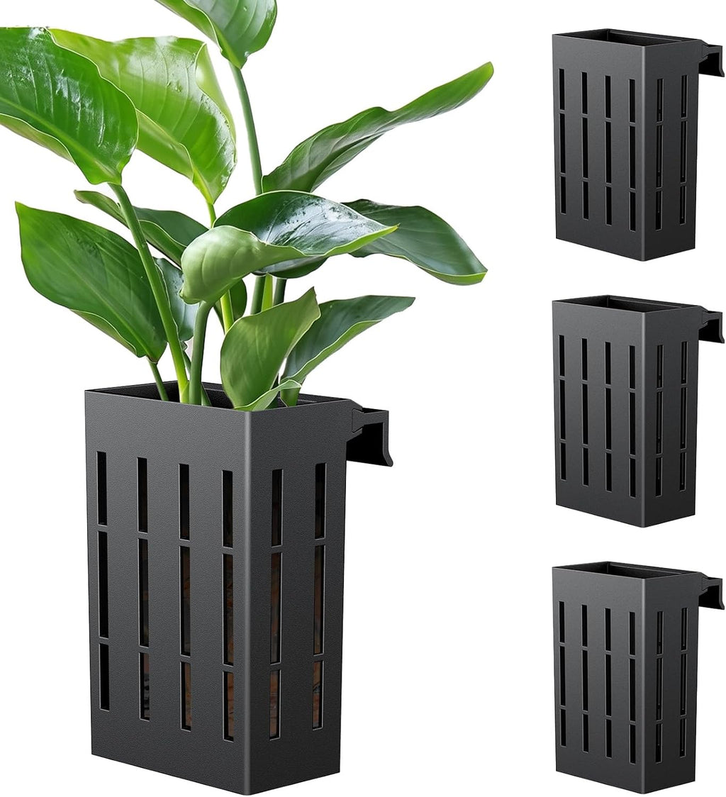 Pawfly 4 Pcs Black Aquarium Plant Holder, Hanging Plastic Fish Tank Plant Pot for Aquascape Decoration