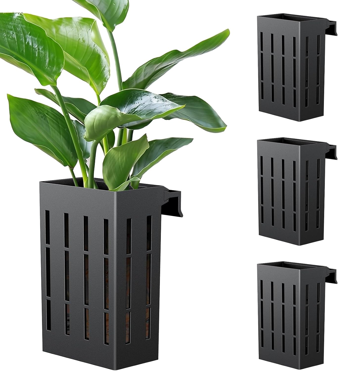 Pawfly 4 Pcs Black Aquarium Plant Holder, Hanging Plastic Fish Tank Plant Pot for Aquascape Decoration