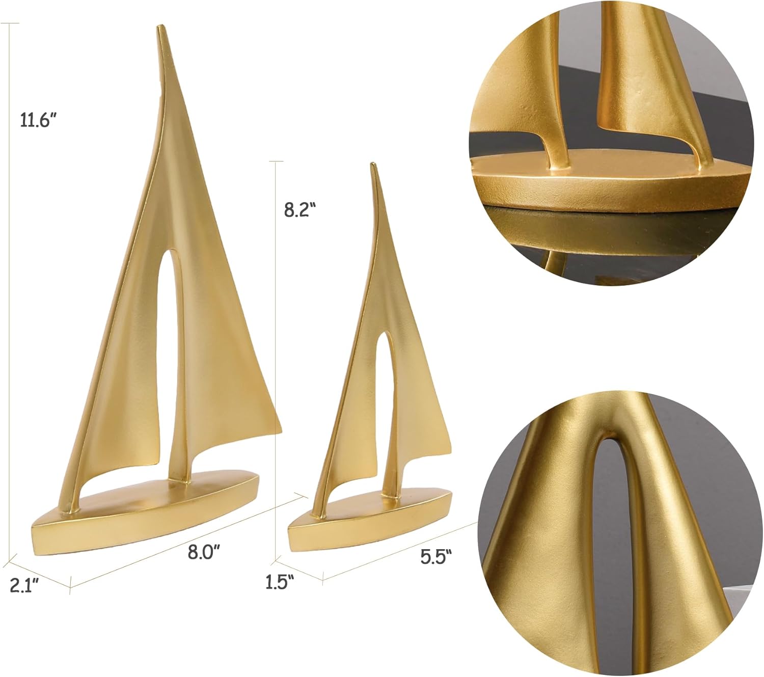 Modern Sculptures Home Decor, Gold Sailboat Decor Ornament, Boat Decorations Statue Decor, Art Sculptures and Statues, Sailboat Gifts Home Office Bathroom Shelf Decor Nautical Decor (2 Pack)