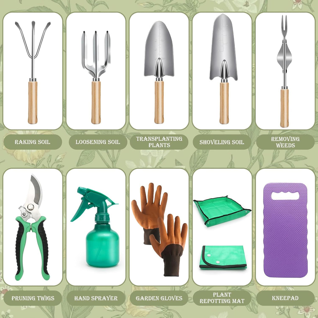Gardening Tools Set, 11 Piece Garden Hand Tools, Garden Tools Set with Rust-Proof,Fashion and Durable Garden Tools Organizer Handbag Perfect Gardening Gifts for Mothers Day & Outdoor (Purple)