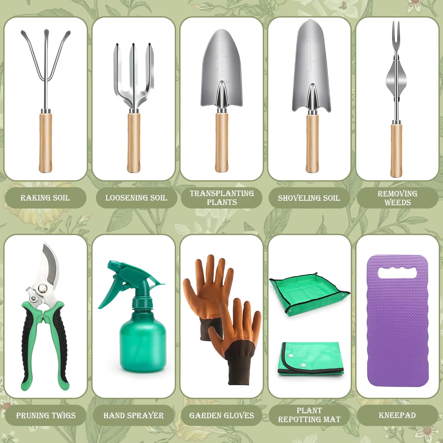 Gardening Tools Set, 11 Piece Garden Hand Tools, Garden Tools Set with Rust-Proof,Fashion and Durable Garden Tools Organizer Handbag Perfect Gardening Gifts for Mothers Day & Outdoor (Purple)
