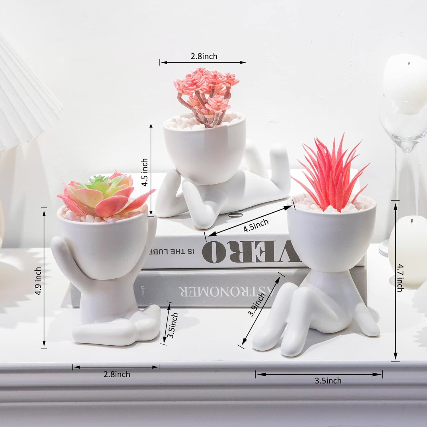 3PCS Human-Shaped Potted Artificial Plants Office Decor for Women and Men, Small Fake Plants Decor for Bedroom and Bathroom, Cute Faux Succulent Desk Decor for Office and Home, Pink