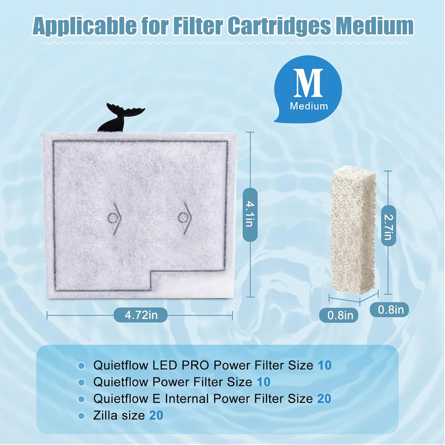 12 Pack Medium Filter Cartridges+ 8 Pack Ammonia Reducer Filter Pads Compatible with Aqueon QuietFlow LED PRO Power Filter Size 10 & E Internal Power Size 20 & Zilla Size 20