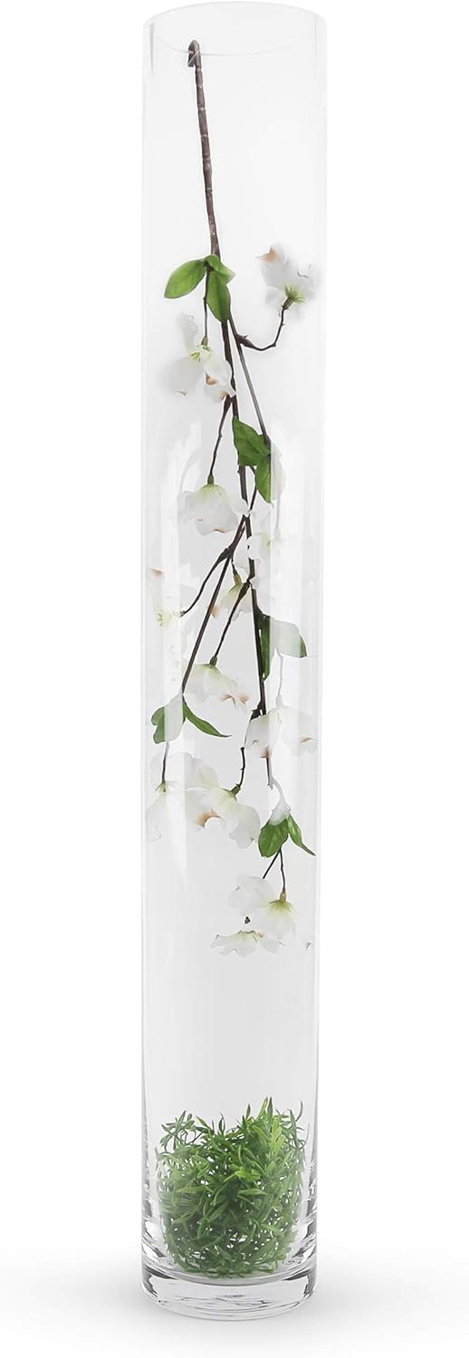 WGVI Quality Thick Weighted Tall Clear Cylinder Glass Vases, 4" W x 28" H, Flower Arrangement Floating Candle Holders Wedding Centerpieces Event Floral Container Floor Display Home Décor, 1 Piece