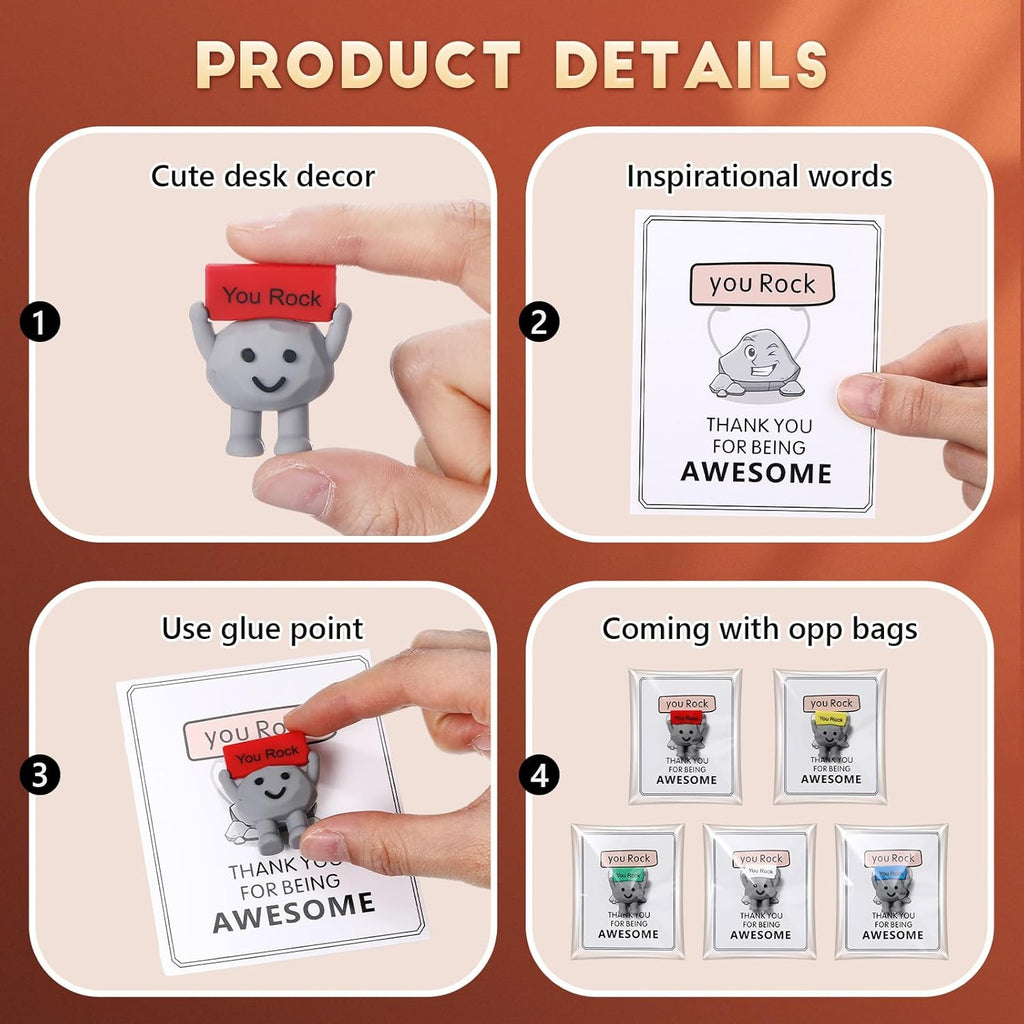 Gejoy 30 Pcs You Rock Gifts Set Include 10 Mini Rubber Rock 10 Motivational Card 10 Package Bag Positive Inspirational Gifts for Being Awesome Employee Coworker Staff Teacher Team Friends