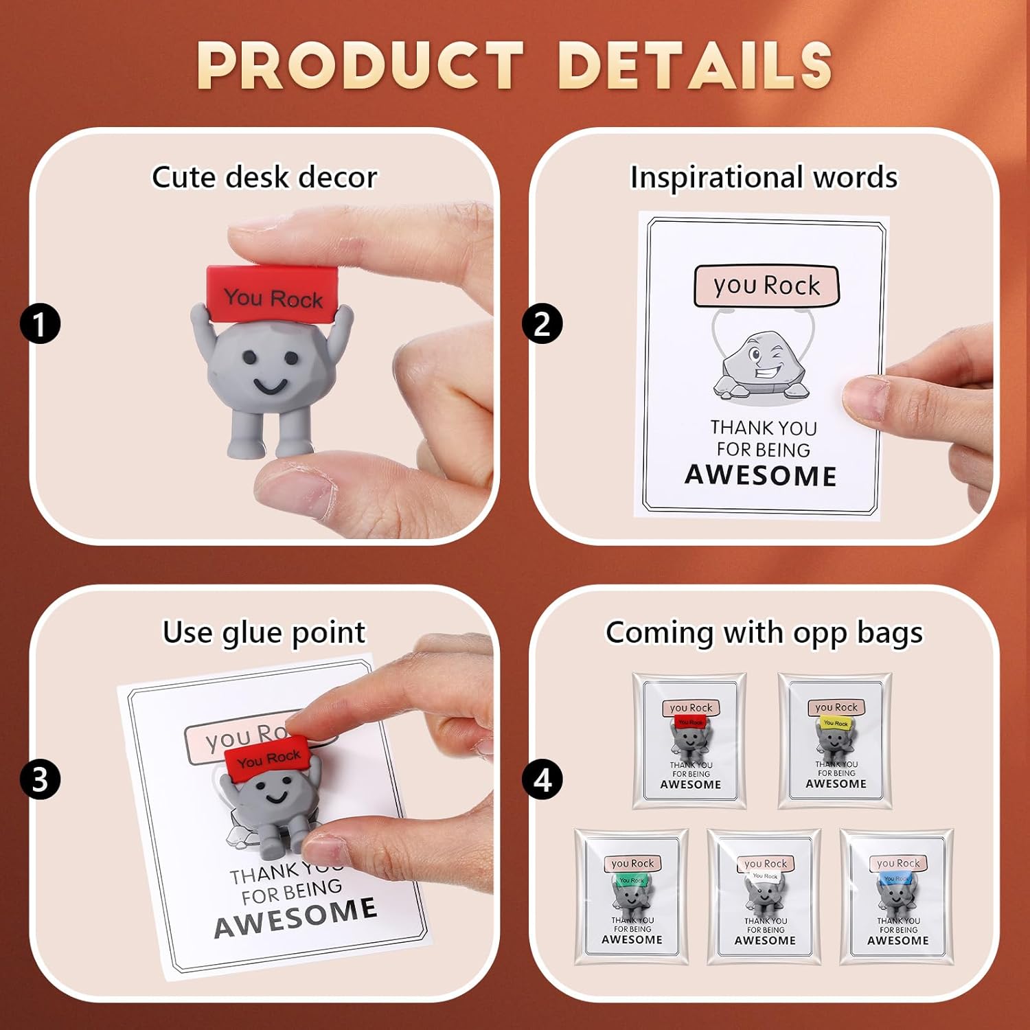 Gejoy 30 Pcs You Rock Gifts Set Include 10 Mini Rubber Rock 10 Motivational Card 10 Package Bag Positive Inspirational Gifts for Being Awesome Employee Coworker Staff Teacher Team Friends