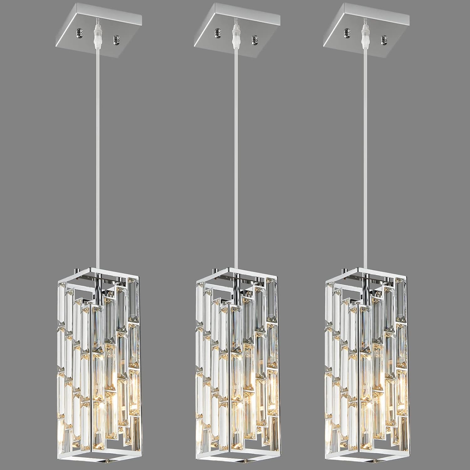 Chrome Pendant Lighting Modern Pendant Light, Mini Crystal Chandeliers,Adjustable Pendant Light Fixture for Kitchen Island Dinning Room Bedroom (3 Pack)