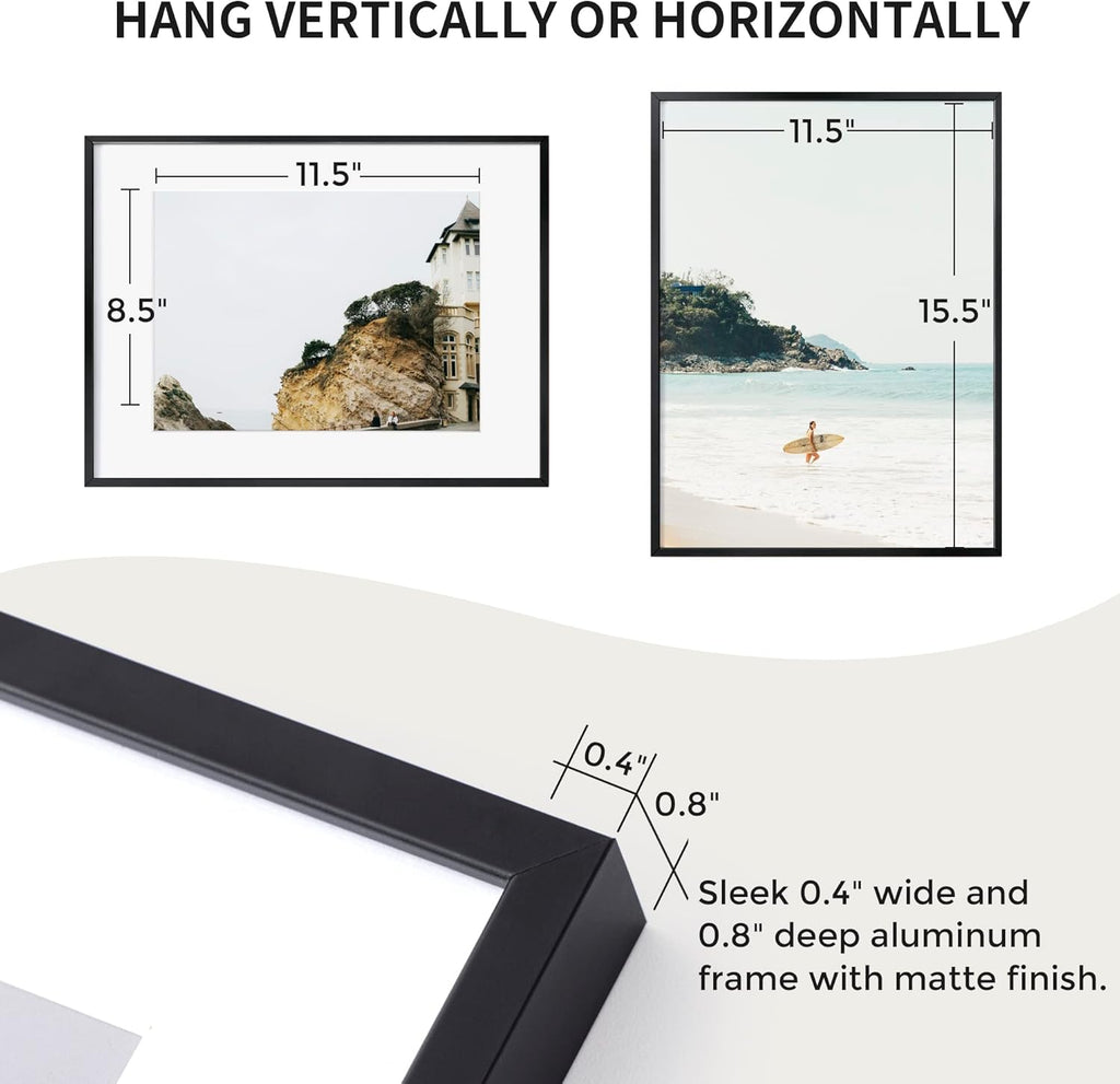 12x16 Metal Picture Frame -12x16 Aluminum Picture Frame with Shatter-Resistant Glass - Displays 9x12 Photos with Mat or 12x16 Images without Mat - Ideal for Home or Office Decor(Black, Pack of 3)