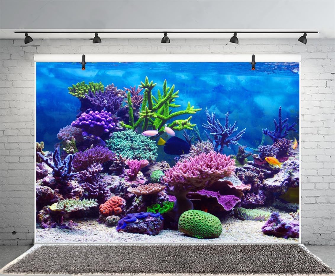 AOFOTO 8x6ft Under The Sea Backdrop Underwater Seascape Coral and Fish Aquarium Photography Background Marin Ocean Diving Atoll Reef Summer Kids Birthday Artistic Portrait Photoshoot Studio Props