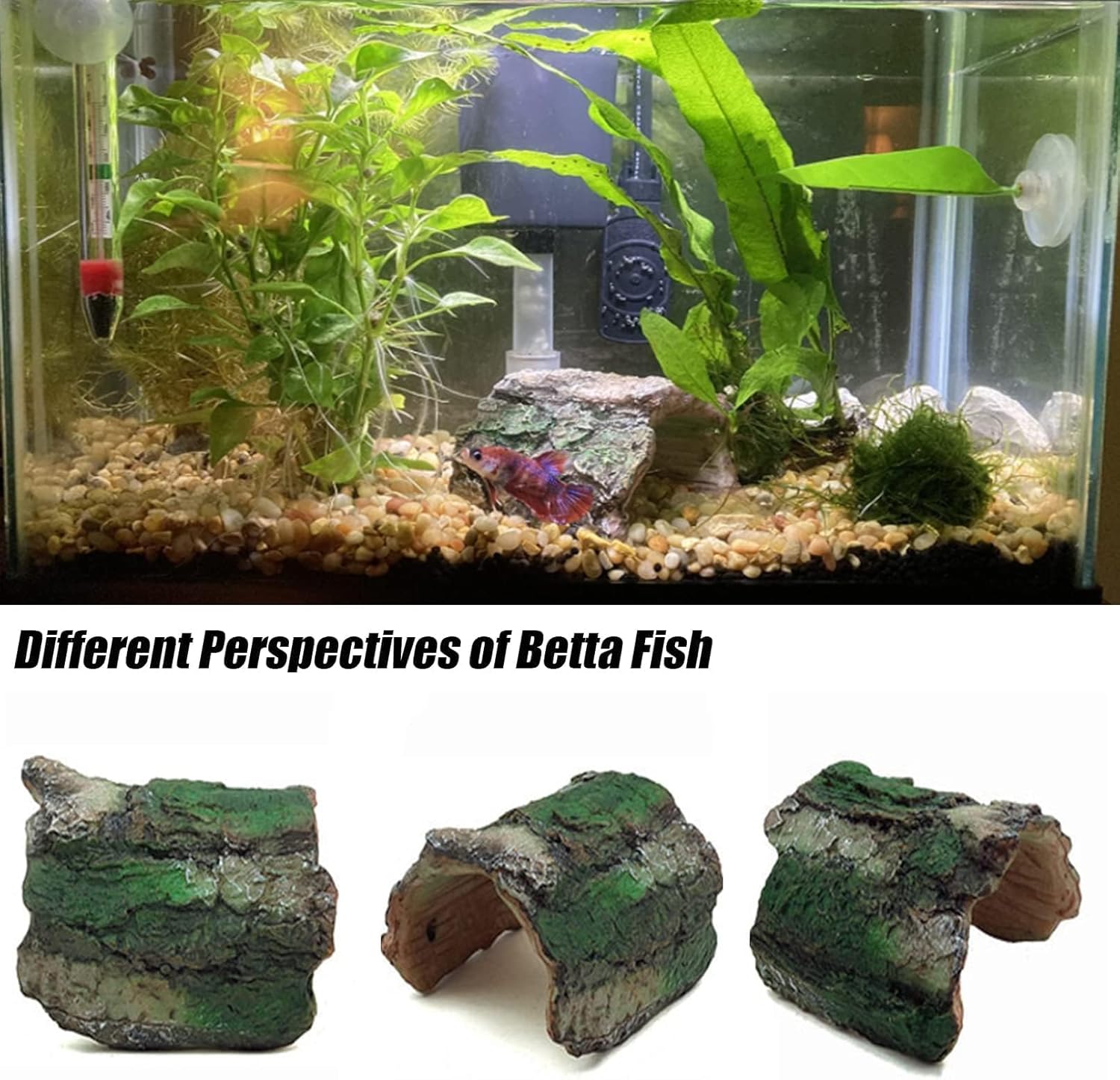 2 Pack Betta Log Resin Hollow Tree Trunk Ornament, Aquarium Hideout Reptile Cave Ornament Terrarium Tank Decoration for Fish Shrimp or Small Reptile Turtle Tarantula Spider Hermit Crab