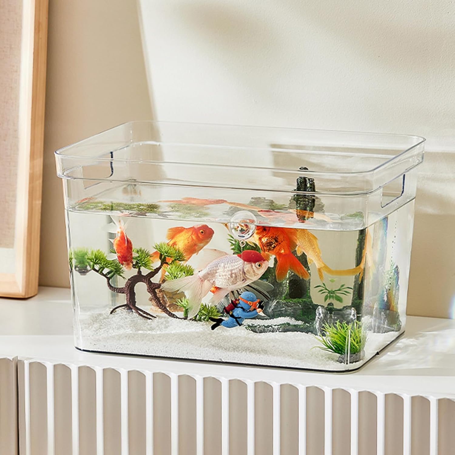 Frameless Clear Aquarium, Plastic Storage Bins, 360 Degree Visibility DIY Decoration Clear Rimless Aquarium Tank with Handle for Household