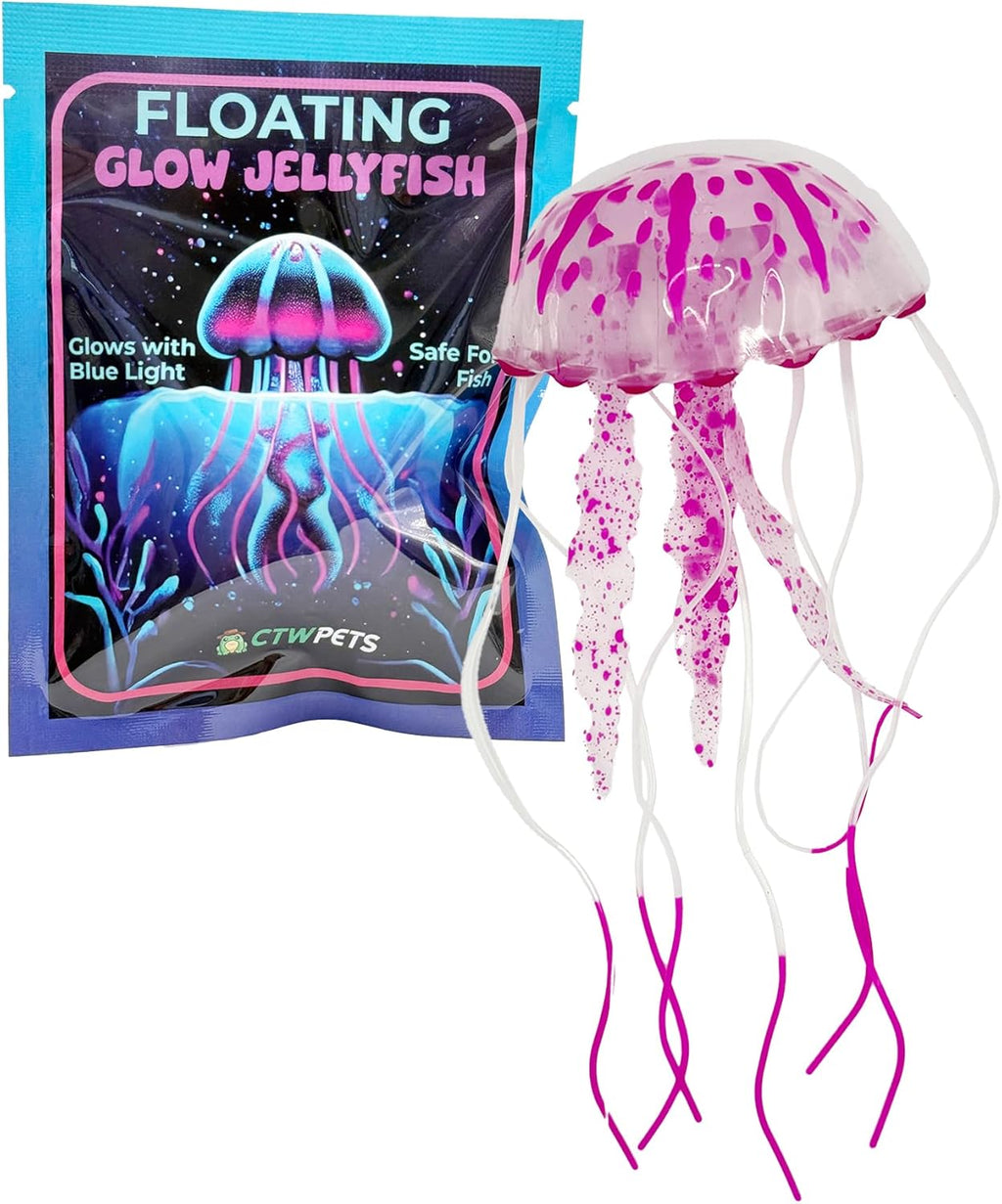 CTWPets Glowing Black Light Jellyfish Aquarium Decoration, Floating Freshwater Decor (Purple)