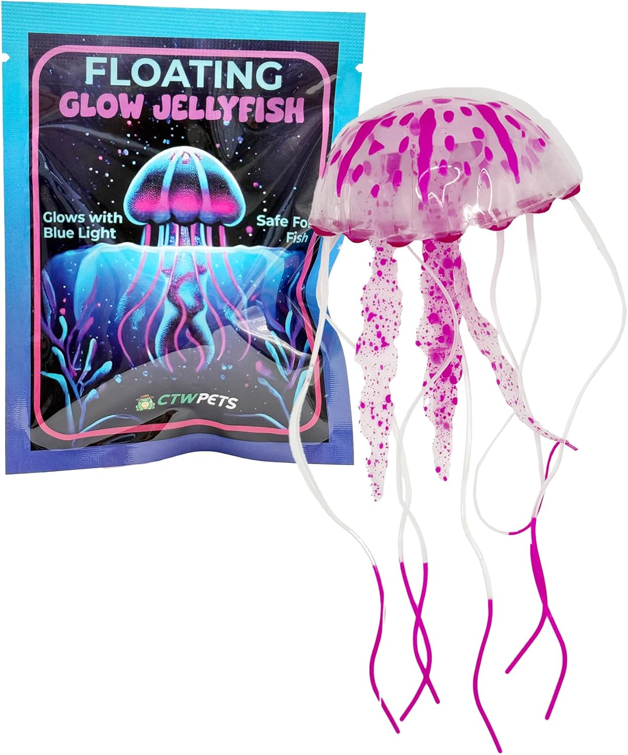 CTWPets Glowing Black Light Jellyfish Aquarium Decoration, Floating Freshwater Decor (Purple)