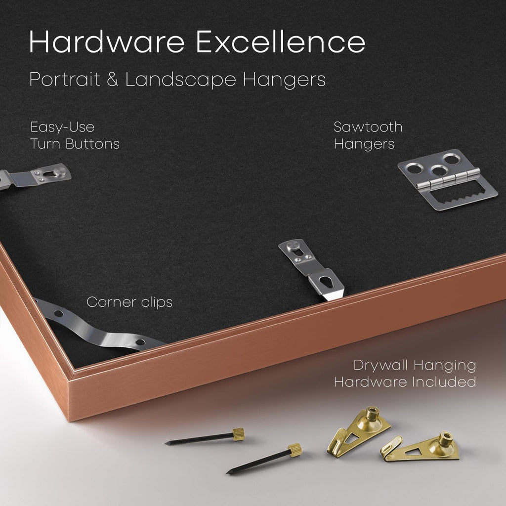 Homeforia 16x24 Picture Frame Rose Gold, High End Metal 16x24 Poster Frames with Mat 12x18 inch Photo, 16 x 24 Rose Gold Frame Matted to 12 by 18 Print, 24x16 Frame, Tempered Glass, Wall Kit, Set of 1