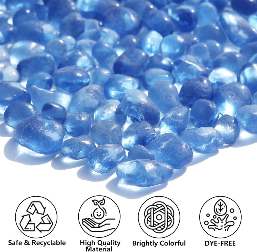 Sea Glass Stones - Light Blue Clear Glass Pebbles Gemstones - Perfect for Aquarium Rocks, Fish Tank Gravel, Vase Fillers, DIY Crafts, and Home Decor (0.9LB/14oz)