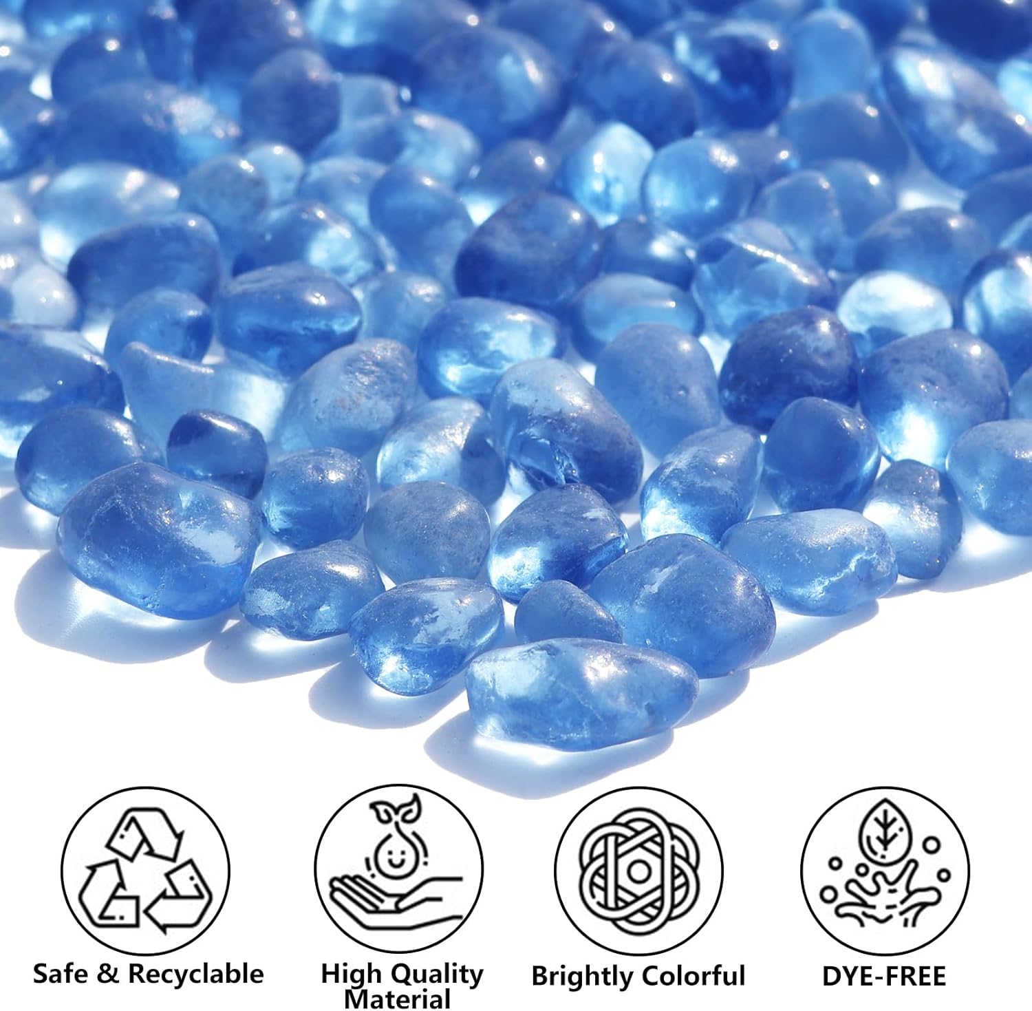 Sea Glass Stones - Light Blue Clear Glass Pebbles Gemstones - Perfect for Aquarium Rocks, Fish Tank Gravel, Vase Fillers, DIY Crafts, and Home Decor (0.9LB/14oz)