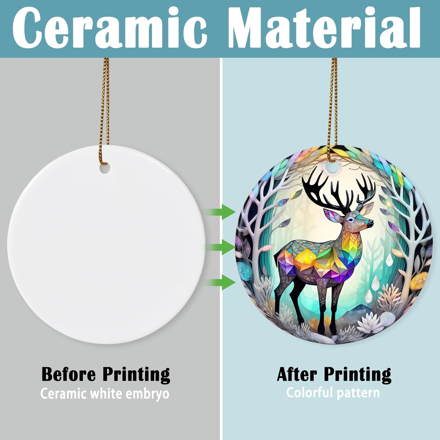 Touber Stained Ceramic Elk Ornament - Elk Christmas Ornaments - Christmas Tree Ornaments - Christmas Decorations - Elk Decor for Office, Room, Home - Holiday Present Ideas