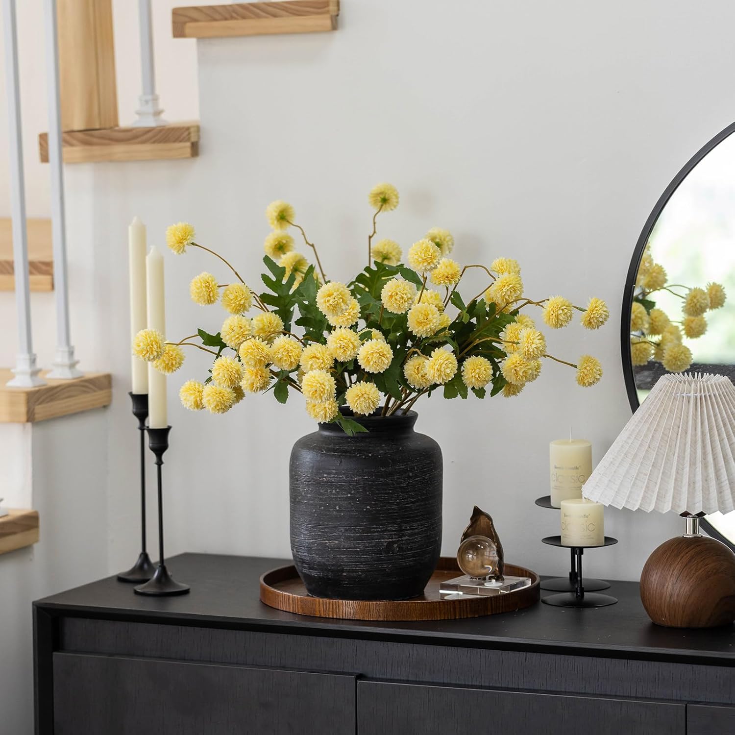 mizii 6Pcs Yellow Fake Silk Pompon Mum Artificial Flowers Bulk Small Faux Chrysanthemums with Stems Realistic Floral Decorations for Wedding DIY Bouquet Centerpieces Shower Vase Home Decor (Yellow)