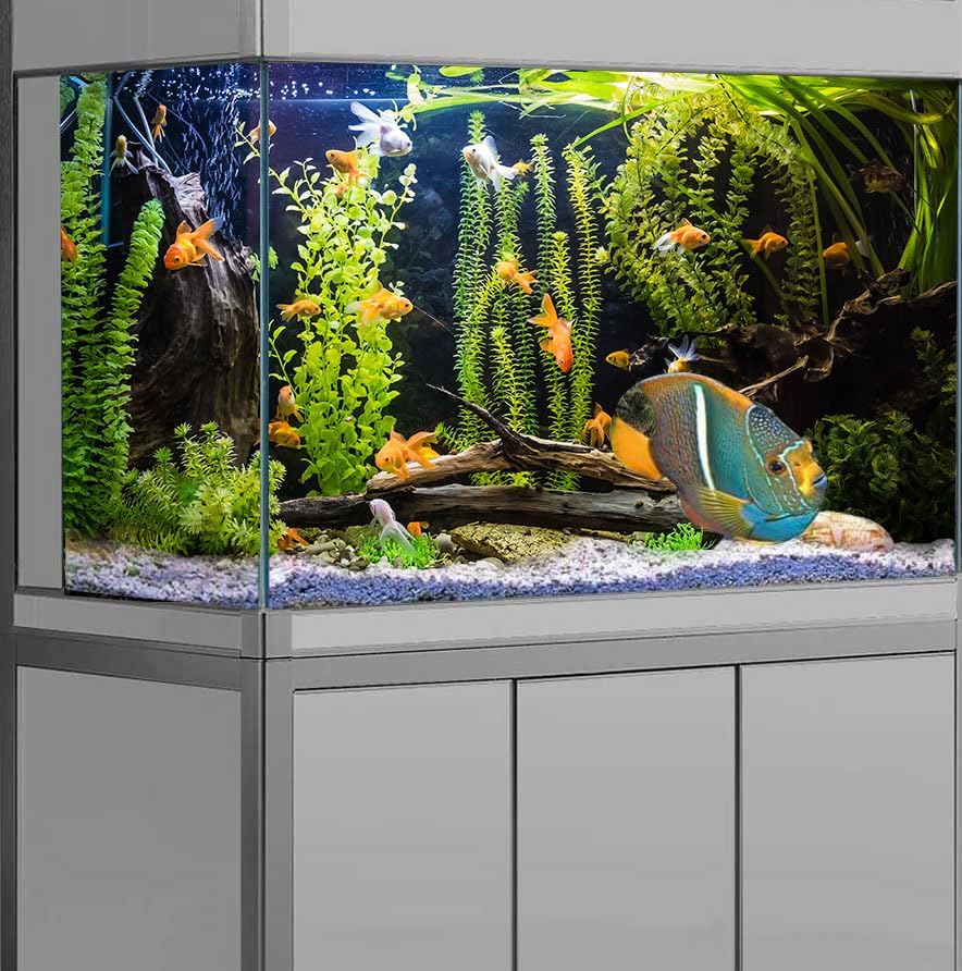 Aquarium Background, River Bed & Lake Tropical Undersea Tree Branch Aquatic Plant Fish Tank Background, 6 EVA Double-Sided Tapes 48x24 inches/120x60