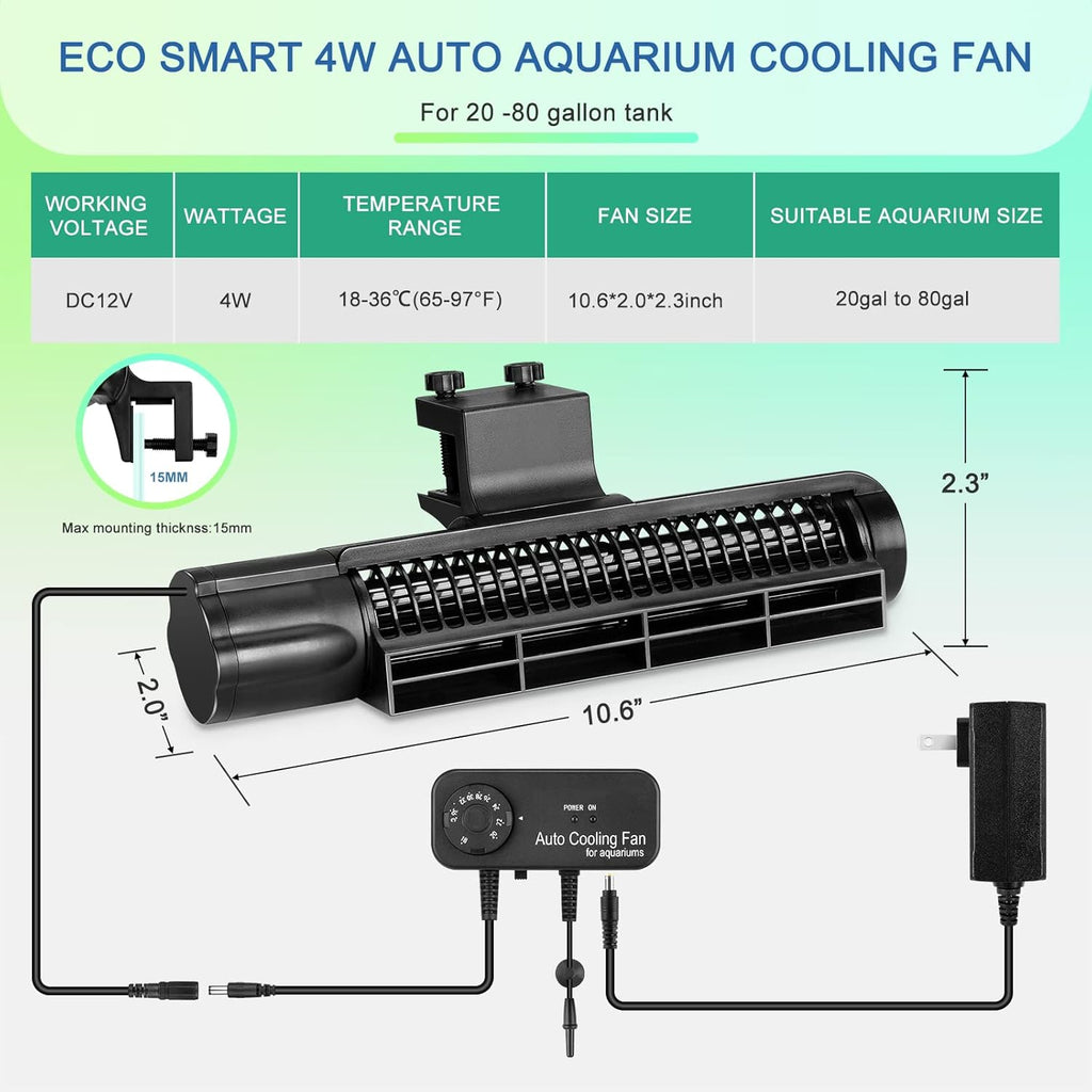 Aquarium Chillers Aquarium Cooling Fan, DC12V Auto Fish Tank Cooling Fan with Adjust knob,Cross-Flow Fan with Broad Airflow (4W)