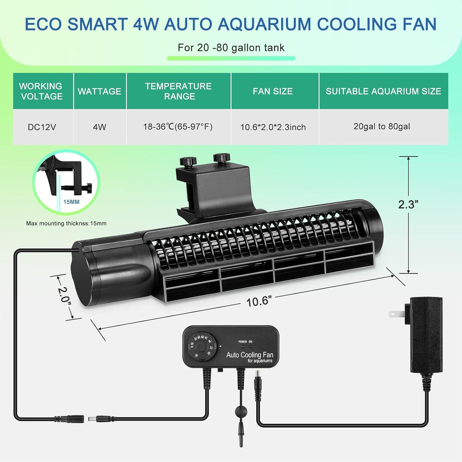 Aquarium Chillers Aquarium Cooling Fan, DC12V Auto Fish Tank Cooling Fan with Adjust knob,Cross-Flow Fan with Broad Airflow (4W)