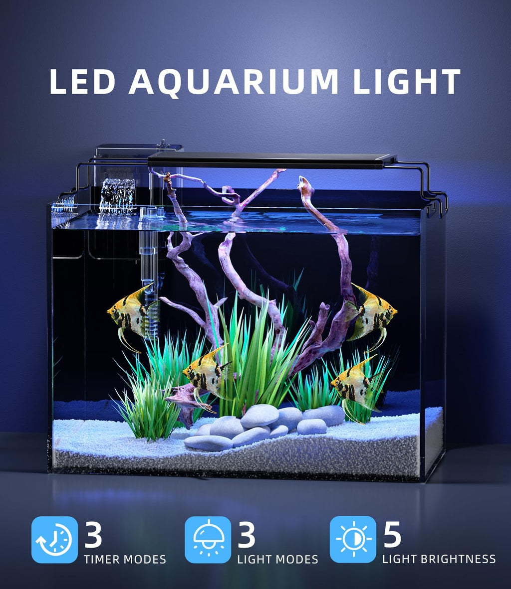 5 Gallon Fish Tank Aquarium Kit with Filter, Heater, LED Light with Timer, Siphon Vacuum Cleaner, Lid, Self-Cleaning Glass Rimless Betta Tank