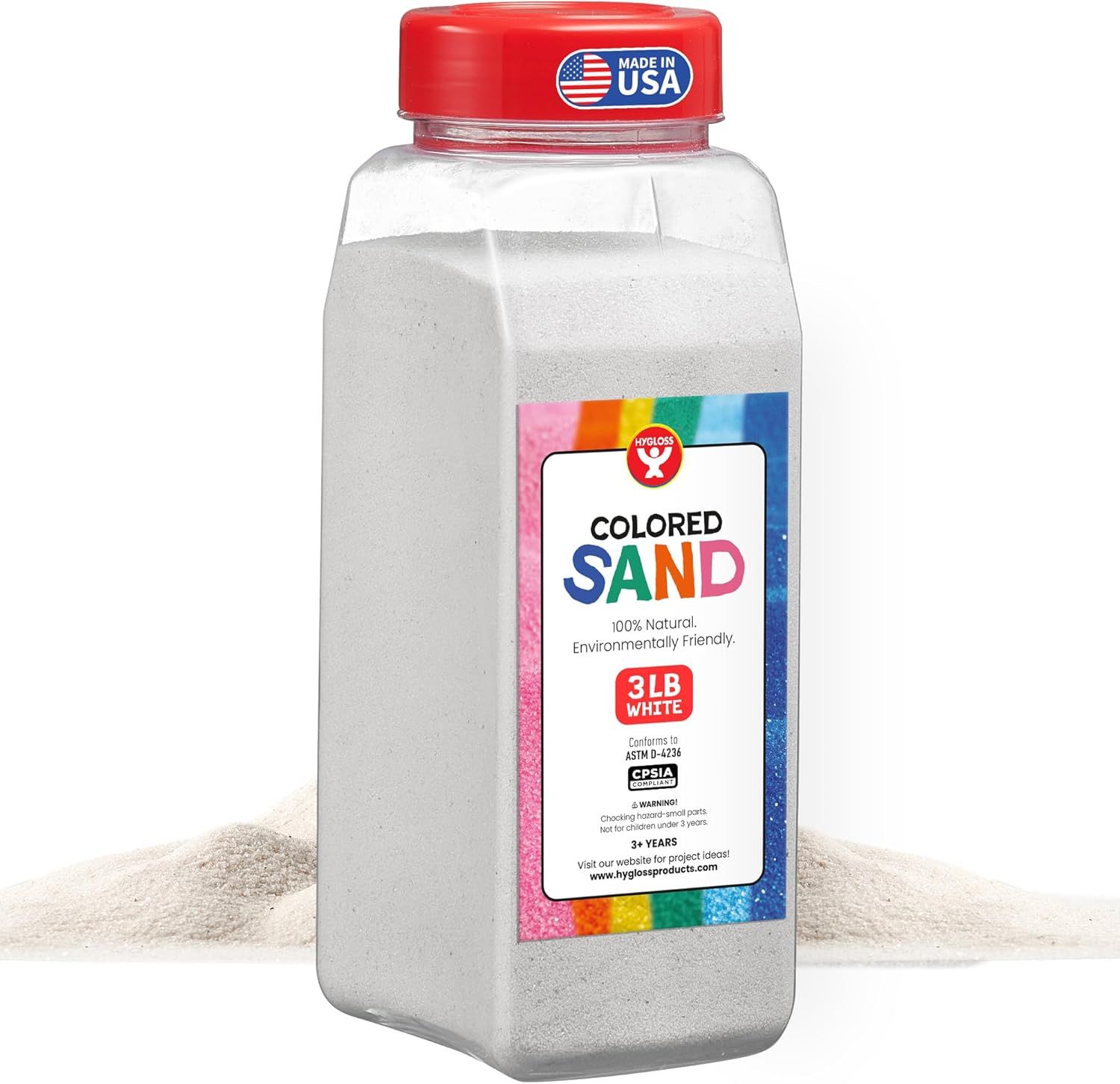 Hygloss Colored Sand for Crafts – 3 lb Bottle, White – Vibrant Colorful Fine Sensory Play Sand Art Kits for Kids – Classroom Activities for Children 3 4 5 6 7 8 9 10 11 12 – Safe for Ages 3+