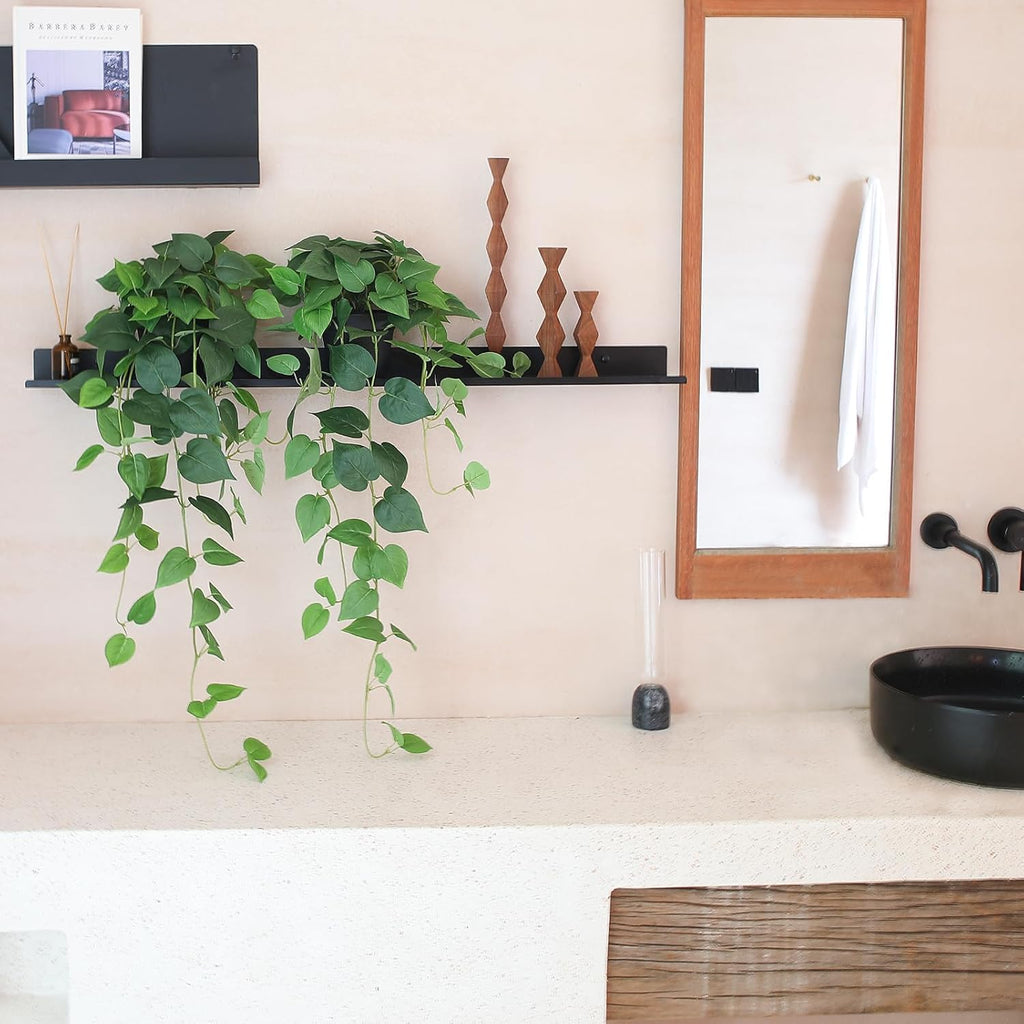 alyptus Fake Pothos Hanging Plants – 33" Set of 2 Faux Ivy Vines with Pots, Realistic Silk Devil’s Ivy for Indoor Décor, Low Maintenance Artificial Greenery for Home or Office (Green)