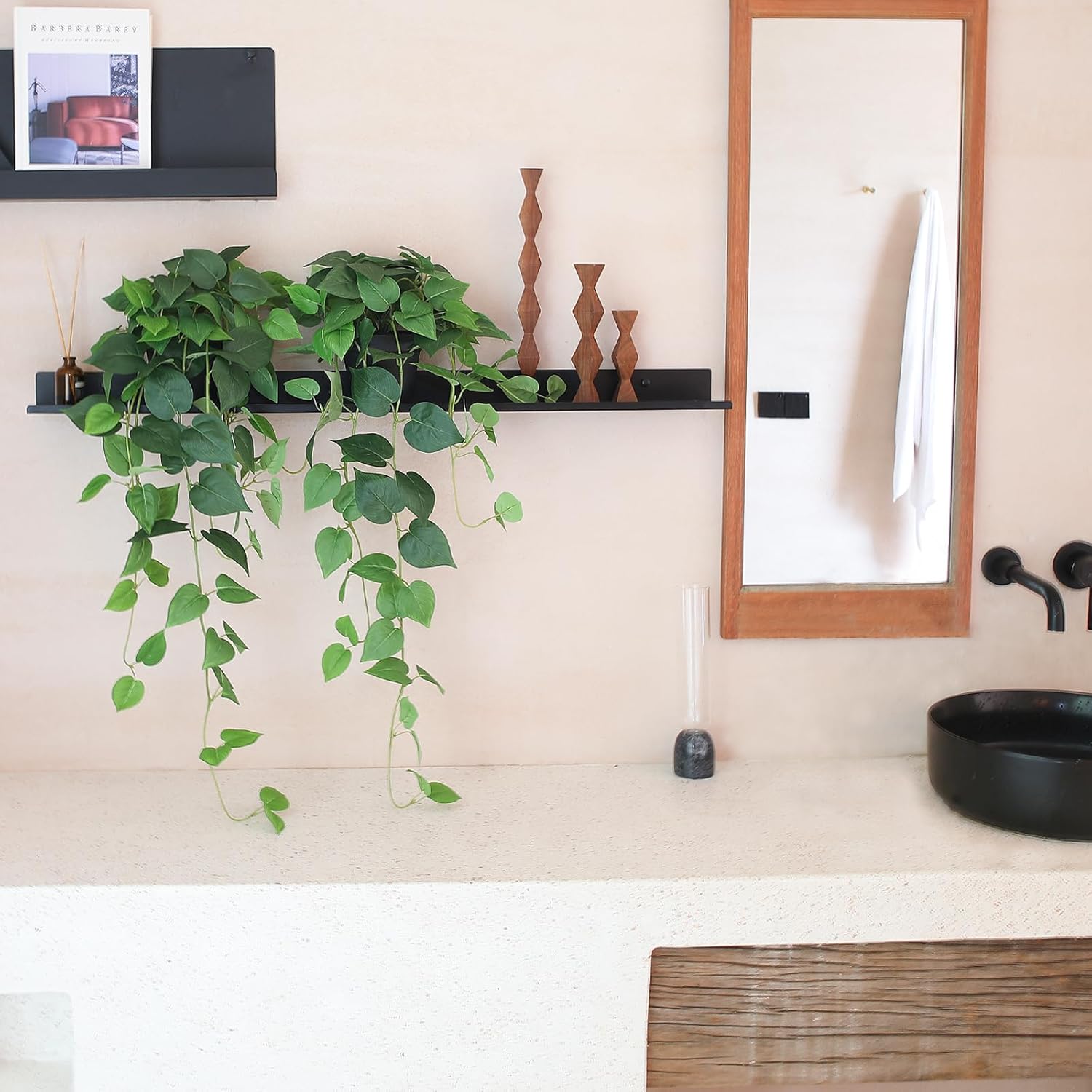 alyptus Fake Pothos Hanging Plants – 33" Set of 2 Faux Ivy Vines with Pots, Realistic Silk Devil’s Ivy for Indoor Décor, Low Maintenance Artificial Greenery for Home or Office (Green)