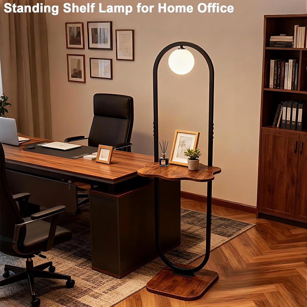 Lightdot 47-Inch Arch Floor Lamp, Modern Standing Lamp with Table, Black Metal Frame with Globe Shade, Living Room Bedroom Lighting, G9 LED Bulb Included