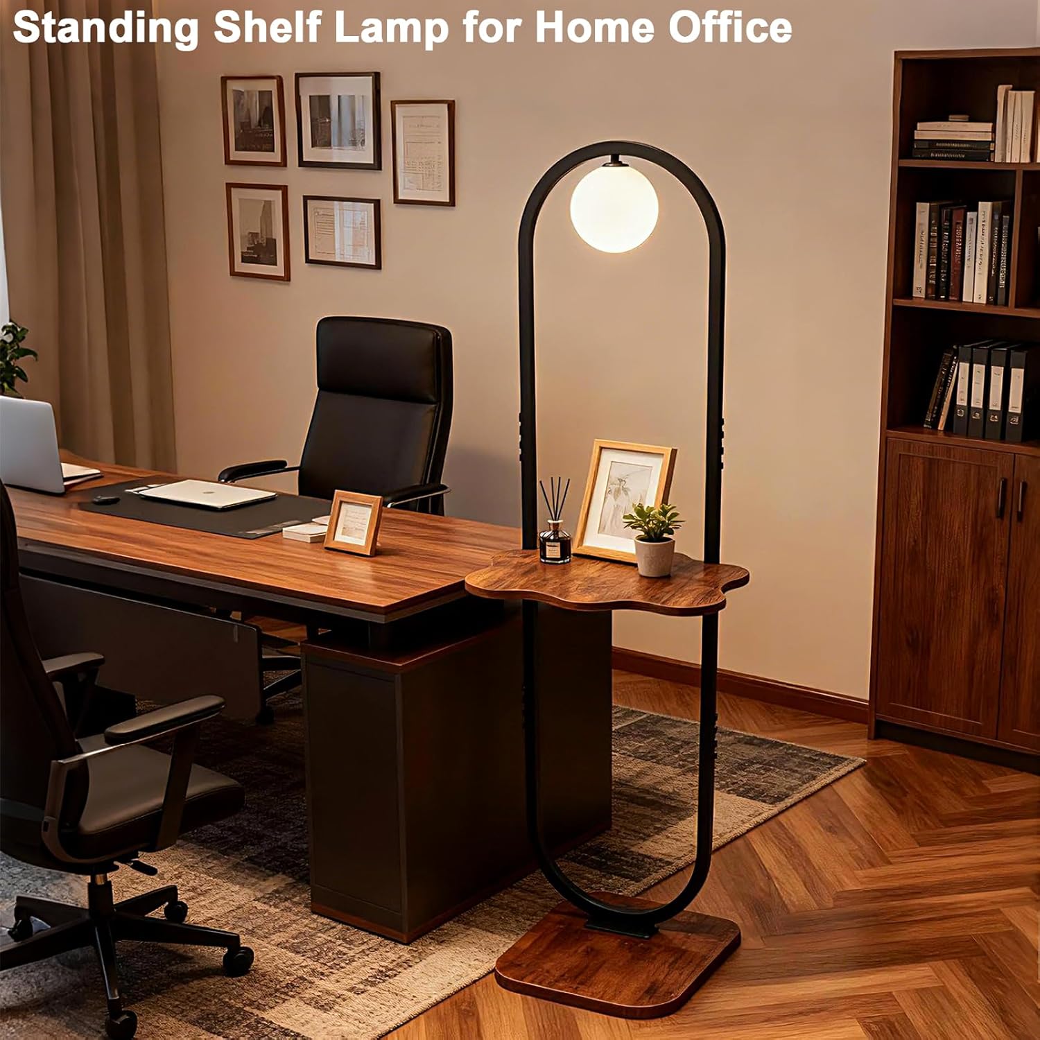 Lightdot 47-Inch Arch Floor Lamp, Modern Standing Lamp with Table, Black Metal Frame with Globe Shade, Living Room Bedroom Lighting, G9 LED Bulb Included