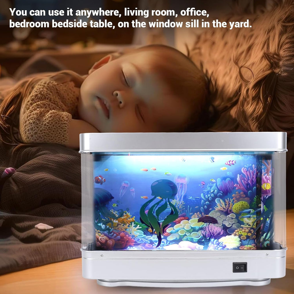 Tyenaza Fake Fish Tank Lamp with Moving Fish, LED White Light USB 5V Plug in Artificial Aquarium Lamp for Desktop Bedroom