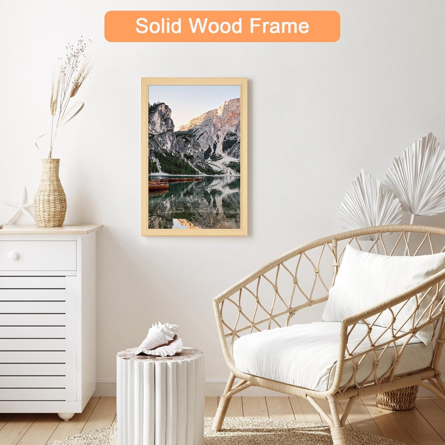 12x18 Wood Frame, Rustic Natural Wooden 18x12in Poster Picture Frame, Modern Beige Woodgrain 12 x 18inch Gallery Wall Photo Frame with HD Plexiglass, Horizontal Vertical Wall Mounting Display 1pcs