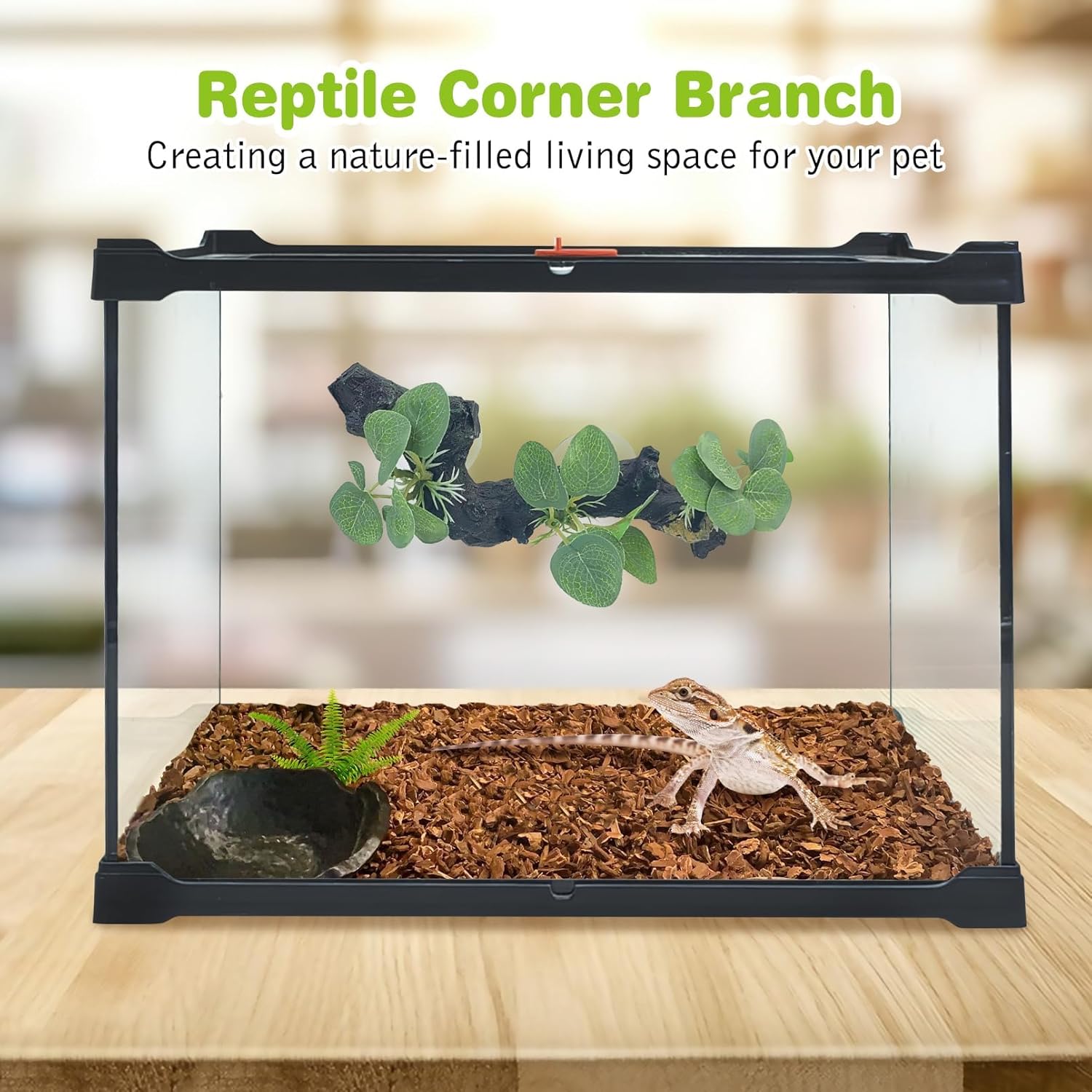 kathson 2 PCS Reptile Corner Branch Resin Snake Climbing Accessories with Leaves Terrarium Plant Decoration with Suction Cup for Bearded Dragon Lizard Frog Gecko Spider Climbing 7.8 x 3.1 x 1.4 inches