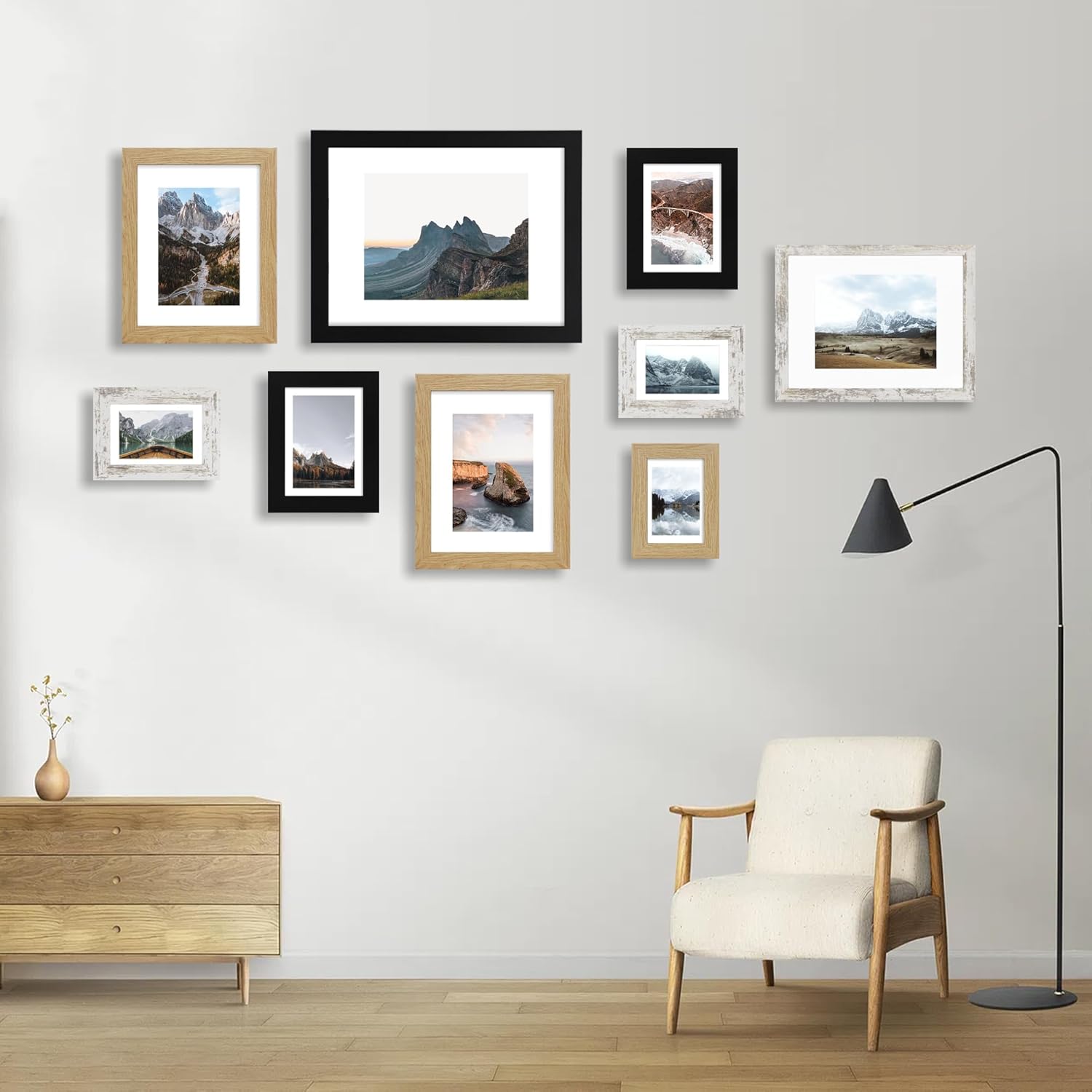 11x14 Picture Frame Set of 4, Made of Glass and Black Wooden Frame, Display 8x10 Pictures with Mat or 11 x 14 Posters without Mat for Wall Mounting, Gallery Photo Frames