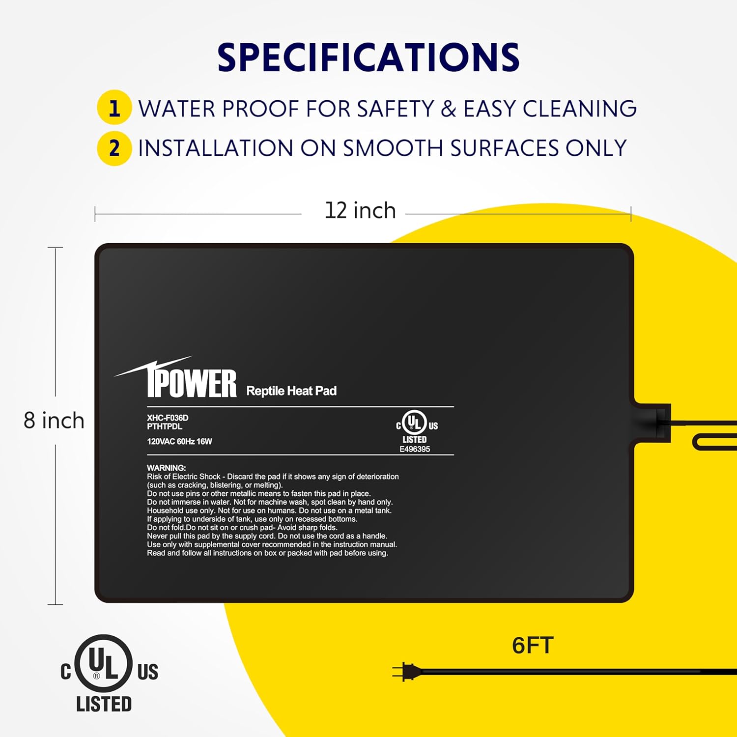 iPower 8 by 12-Inch 16W Reptile Heat Mat, LCD Digital Aquarium Thermometer, Under Tank Warmer Terrarium Heat Pad for Turtles Lizards Frogs and Other Small Animals, Multi Sizes