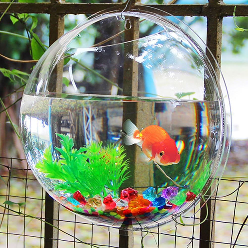 Alipis Fish Tank Round Glass Vase Wall Mounted Acrylic Fish Bowl Fish Bubble Betta Fish Tank, Wall Hanging Plant Terrarium Hydroponic Pot for Air Plant Clear Glass Vases Aquarium