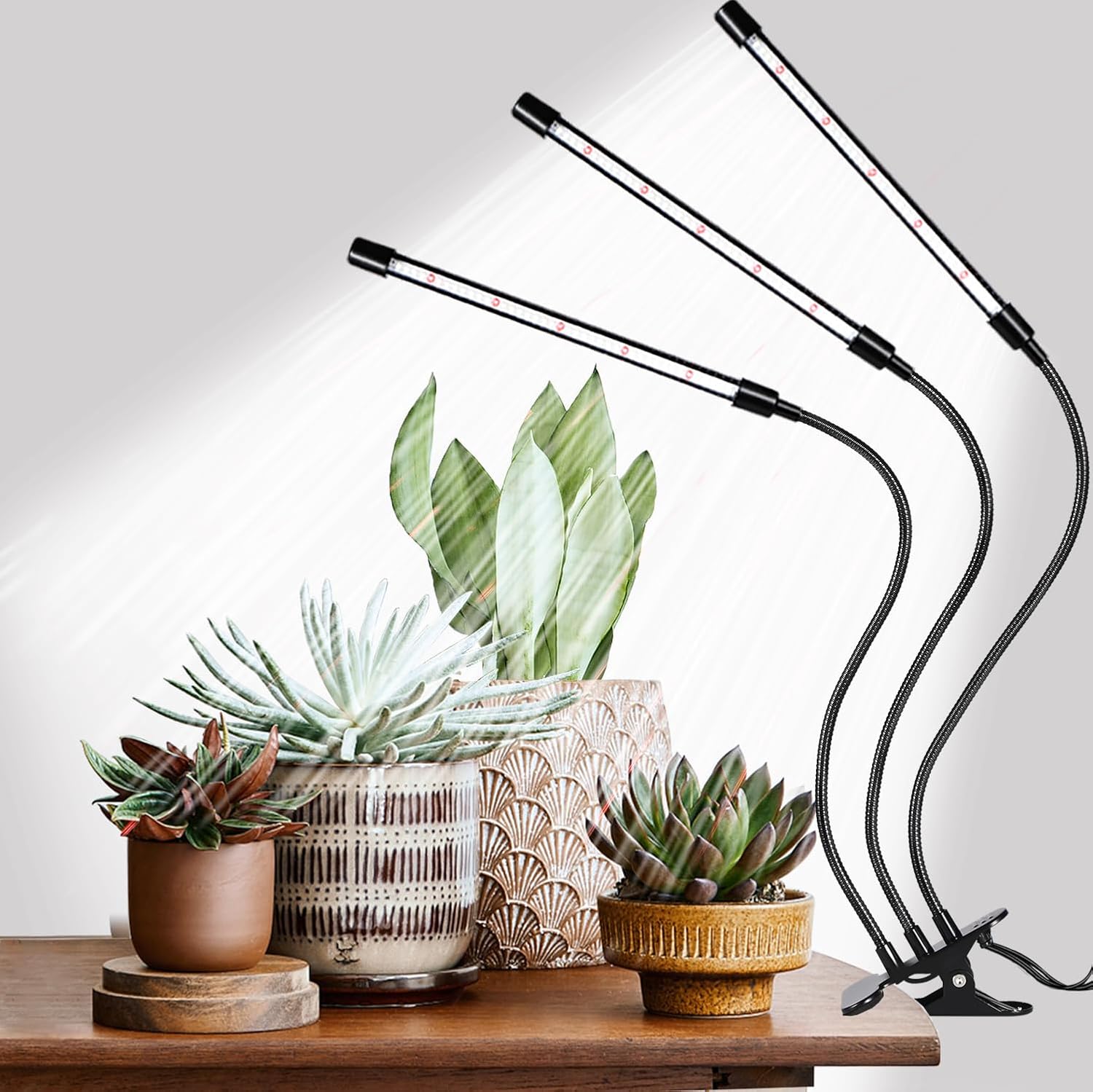 Black Grow Lights for Indoor Plants, 126LEDs Clip Plant Lights, Full Spectrum LED Plant Growing Lamps with Flexible Gooseneck，4/8/12/18H Timer, 3 Spectral Modes, 10 Dimmable Levels，3 Head 1 Pack