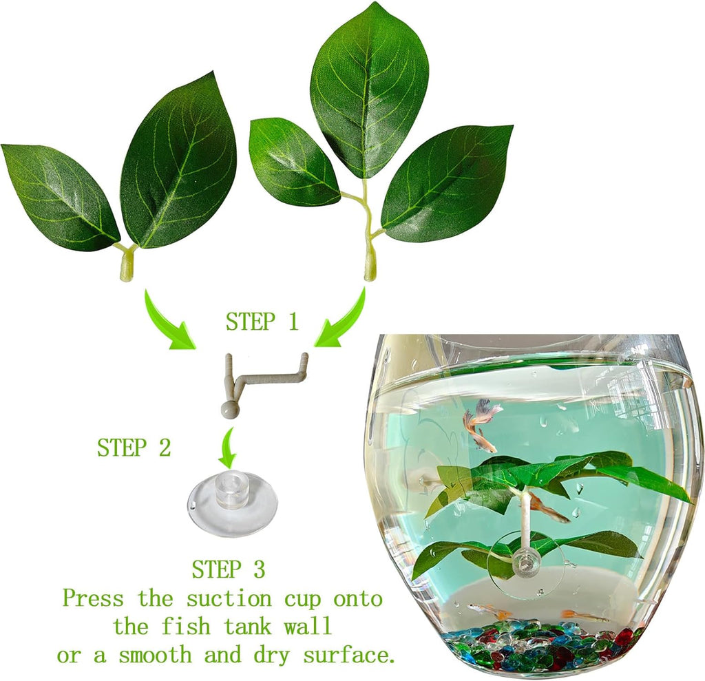 Fish Leaf Pad Fish Tank Accessories Aquarium Décor Simulating 3 pcs Adjustable Plastic Plants Betta Natural Habitat Playing Spawn Breed Rest Bed with Suction Cup Multi Leaf Design (3)