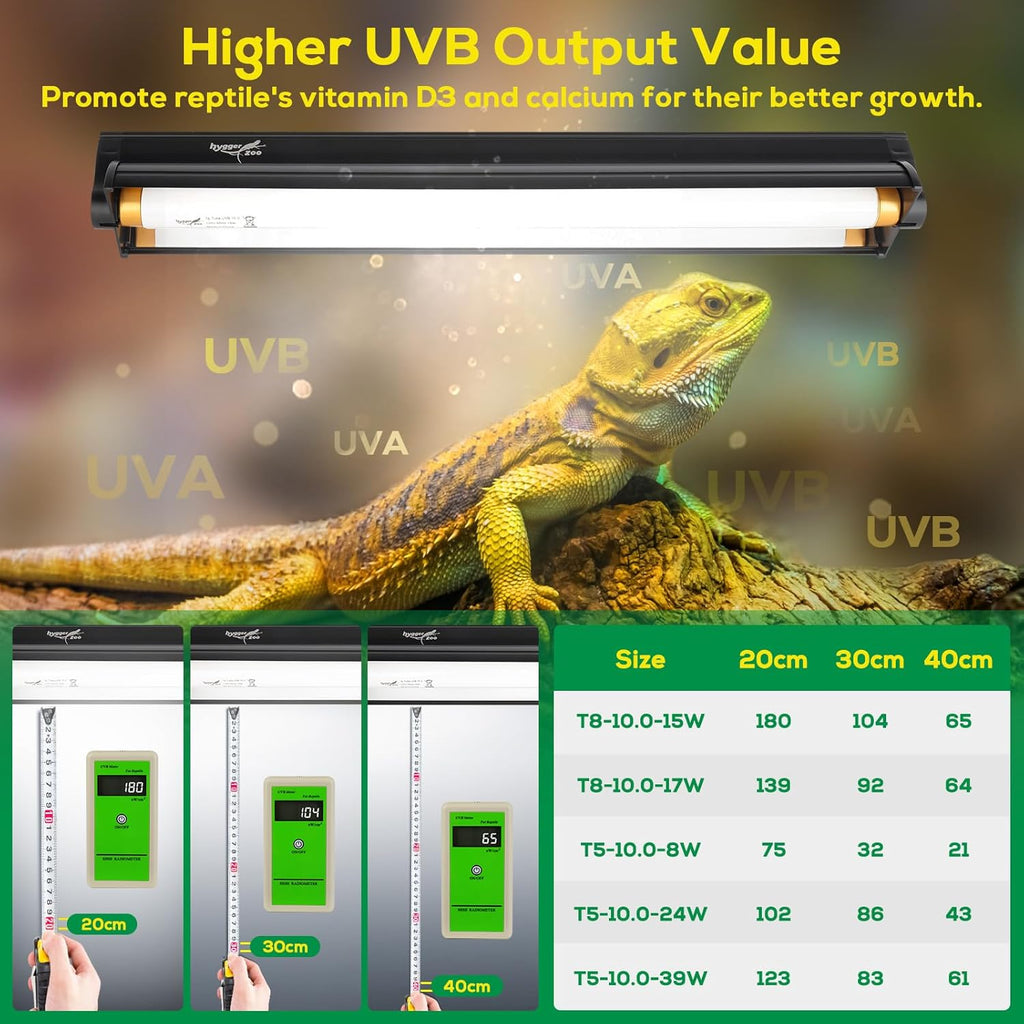 T8 10.0 UVB Reptile Light Fixture UVB Bulb Lighting Combo Kit, HO 17W UVB Light for Reptiles Terrarium Hood with Reptile UVB Light Bar UVB Tube Light Lamp Desert for Bearded Dragon Turtle Tank, 24Inch